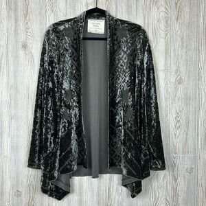 California Moonrise Crushed Velvet Embroidered Cascading Open Cardigan Shrug L